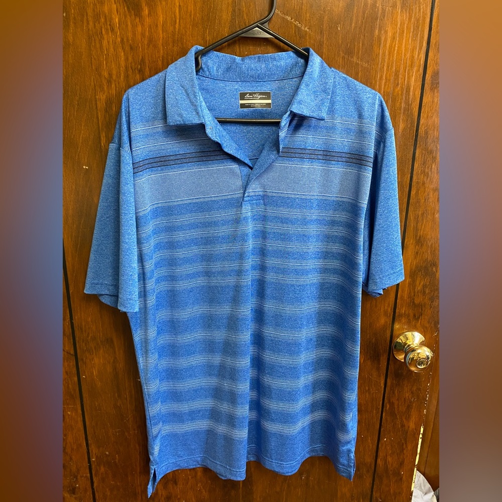 Ben Hogan Golf Shirt Mens Large Blue With Stripe Graphic Active Performance Polo